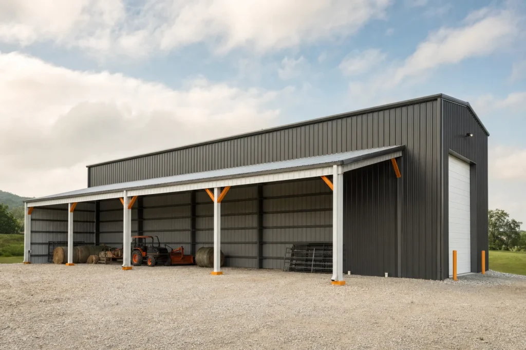 Metal building with an attached single-slope lean-to addition