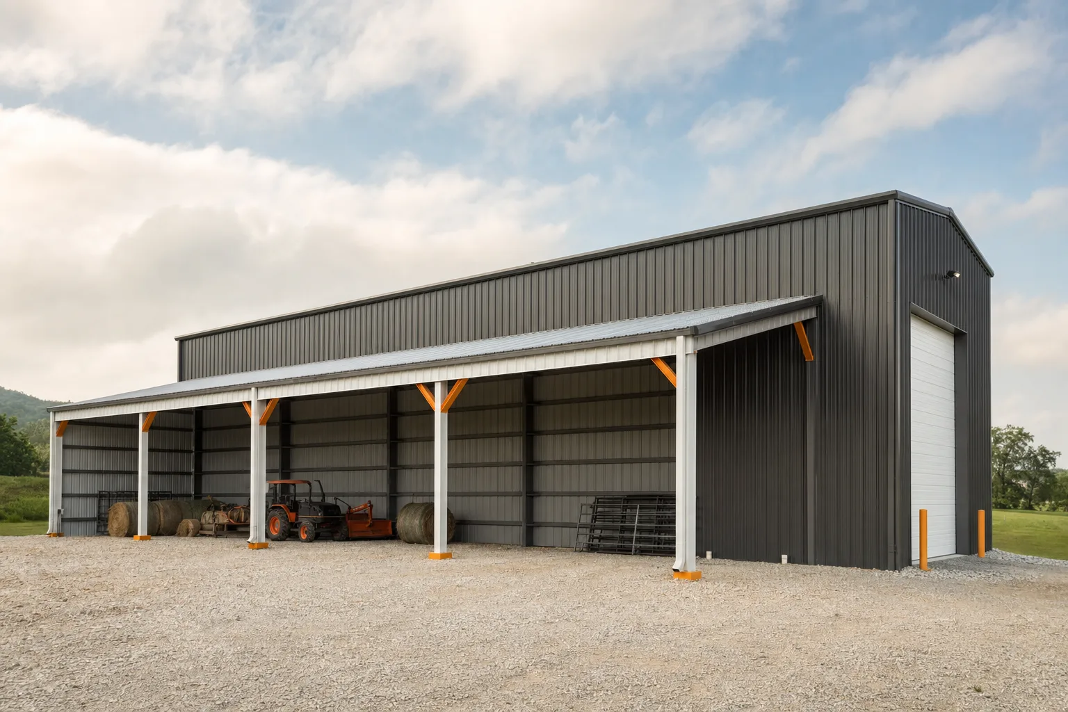 Specialty-shape metal building with a single-slope lean-to addition